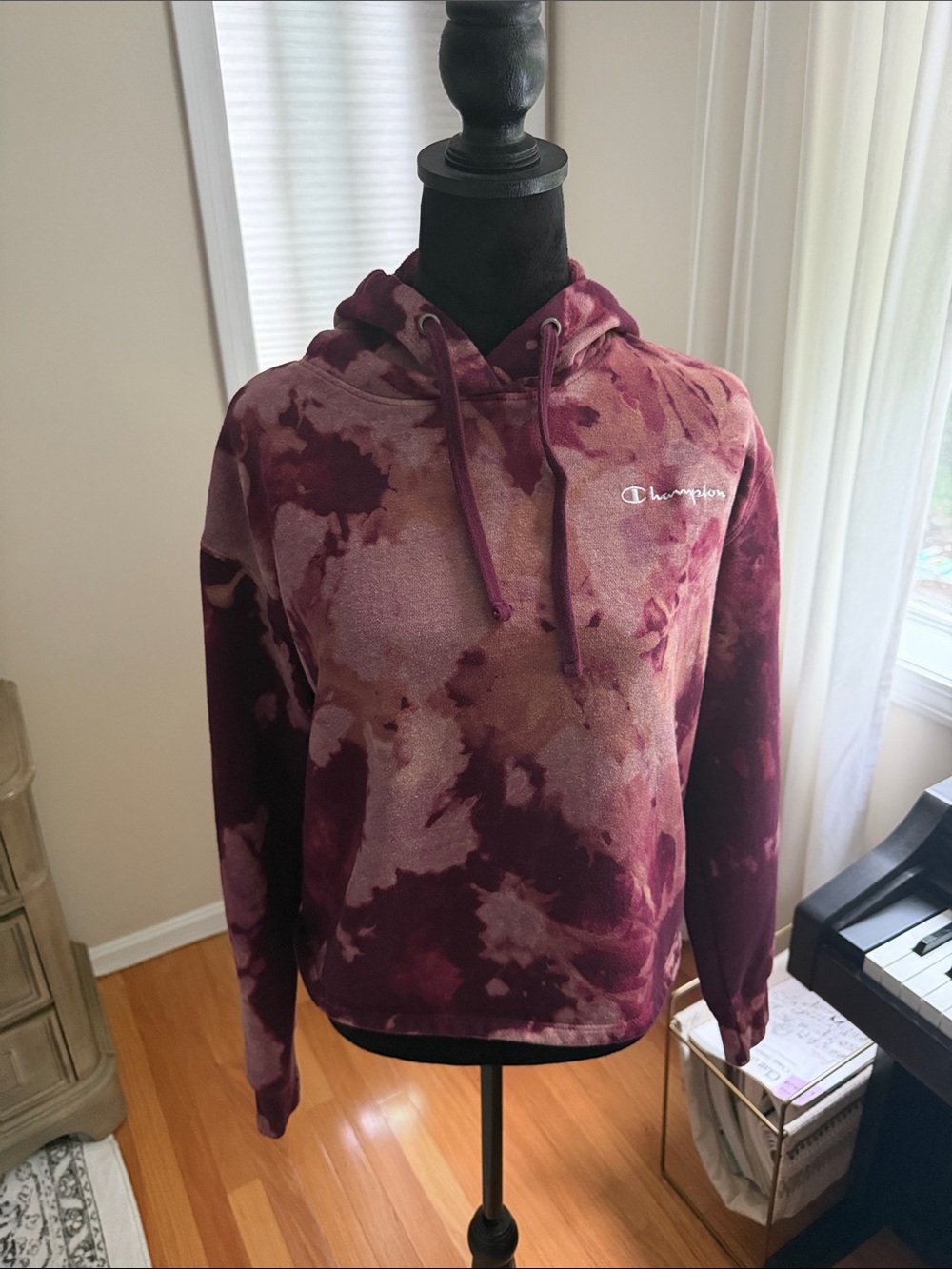 Champion Maroon and Pink Tie-Dye Hoodie